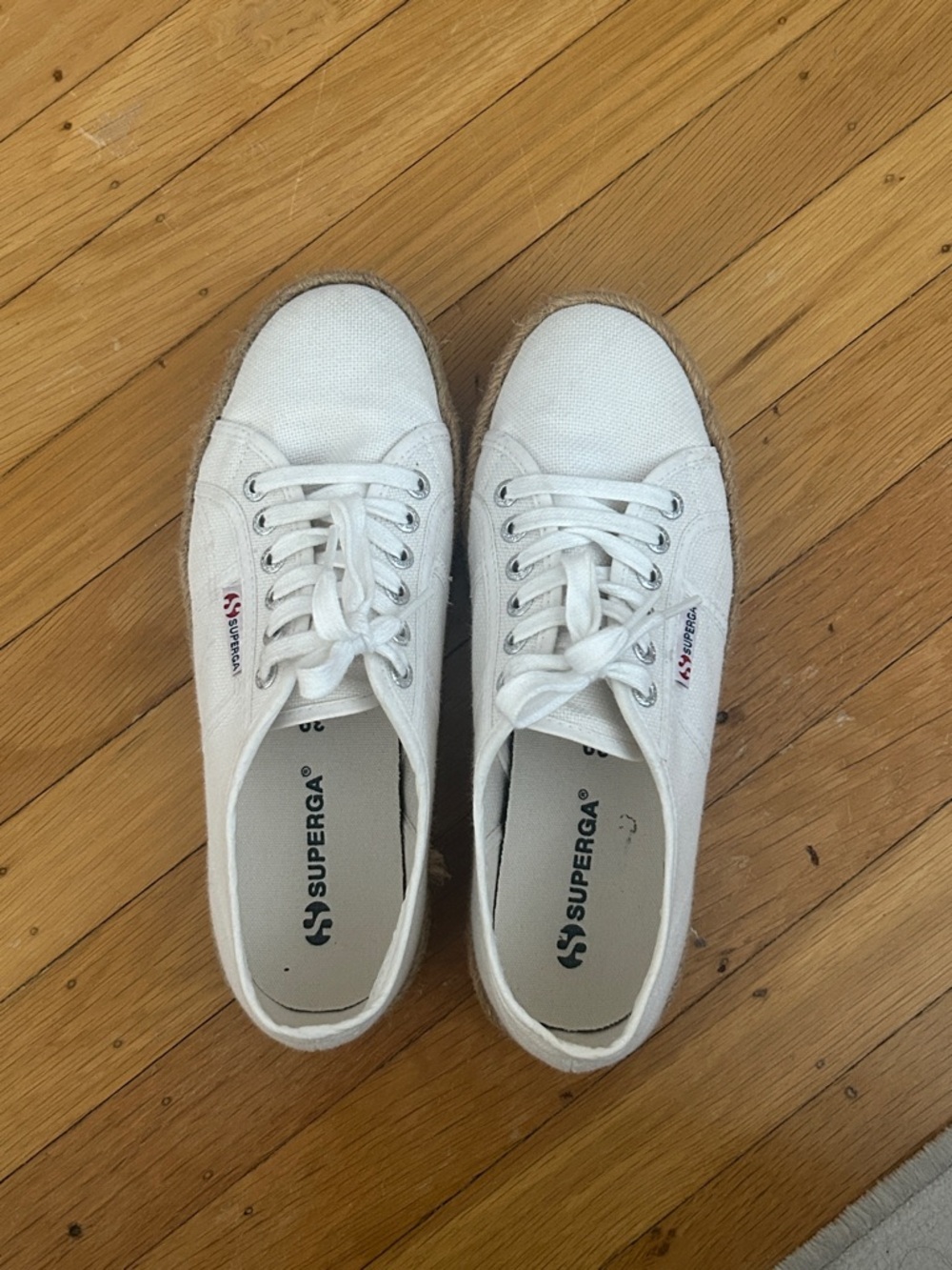 Superga White Canvas Low-Top Lace-Up Espadrille Sneakers Size 39
